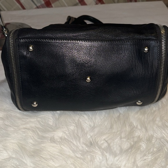 FURLA AMAZZONE BLACK with BLACK ZIPPER STUD SATCHEL Made In Italy $698 EUC - Picture 8 of 11